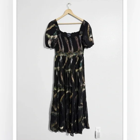 Shoshanna Midnight Atly Puff Sleeve Shimmer Maxi Dress - Picture 5 of 10